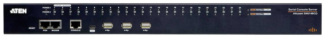 Ein Netzwerk-Konsolenserver mit mehreren Ports und LED-Anzeigen auf der Vorderseite, geeignet zur Verwaltung und Überwachung von Geräten.