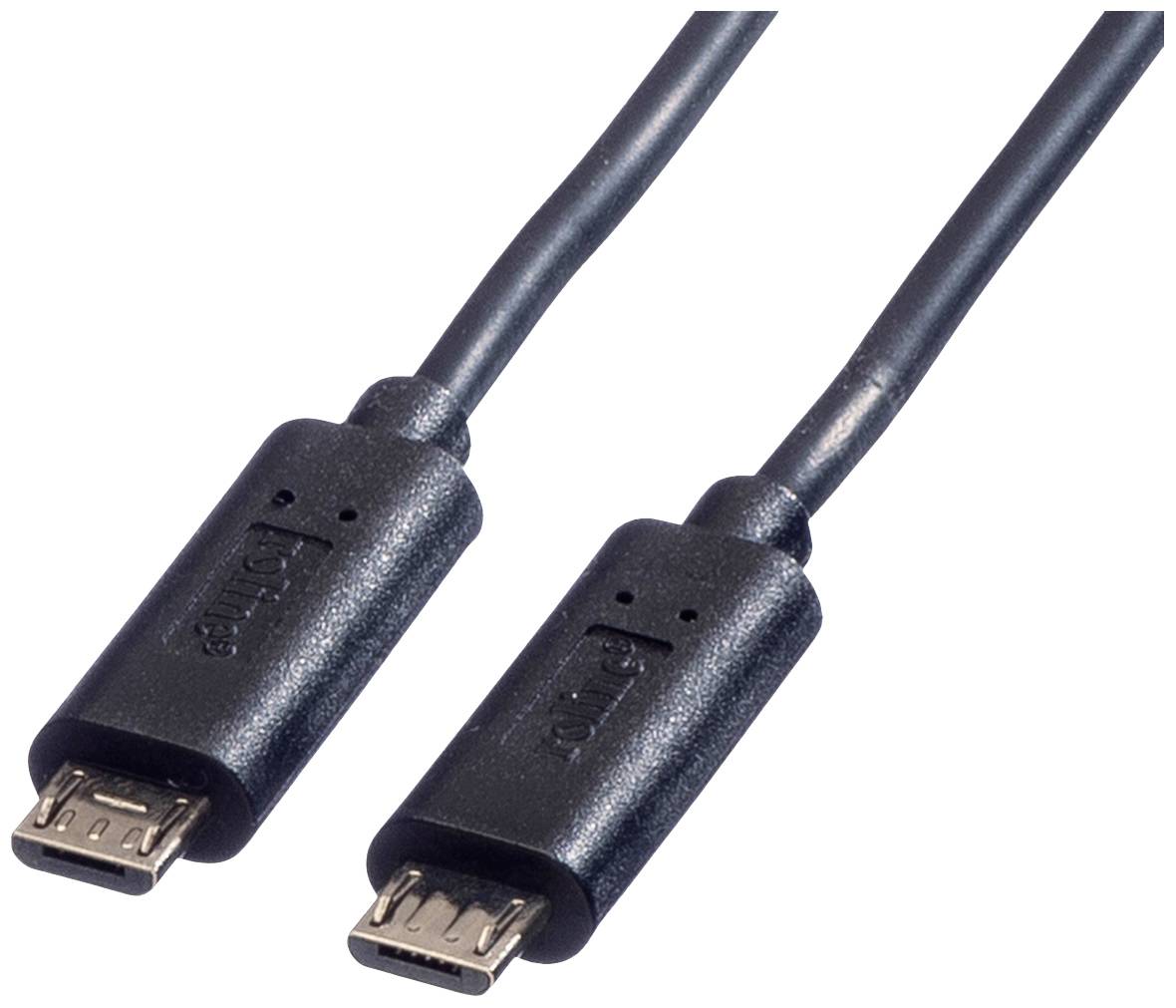 Zwei schwarze Micro-USB-Kabelstecker in Nahaufnahme.