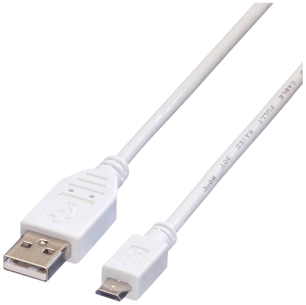 Value USB-Kabel USB 2.0 USB-A Stecker, USB-Micro-B Stecker 0.15 m Weiß Geschirmt 11.99.8751