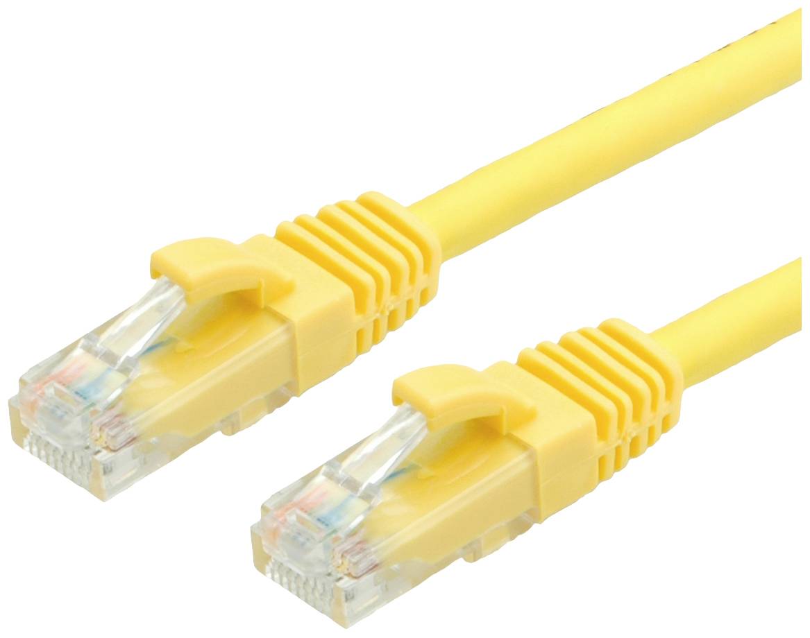 Zwei gelbe Ethernet-Kabel mit RJ45-Steckern, die für Netzwerkverbindungen verwendet werden.