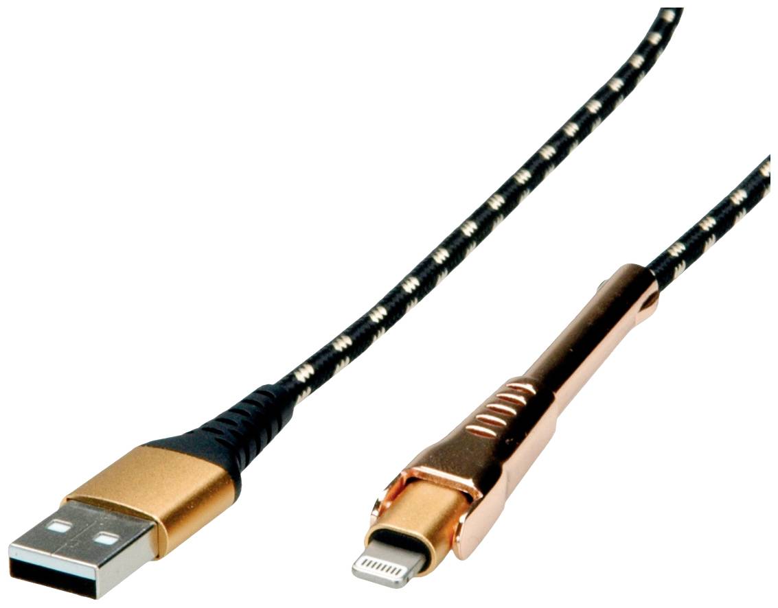 Roline USB-Kabel USB 2.0 USB-A Stecker, Apple Lightning Stecker 1.00m Schwarz, Gold Geschirmt 11.02.8923