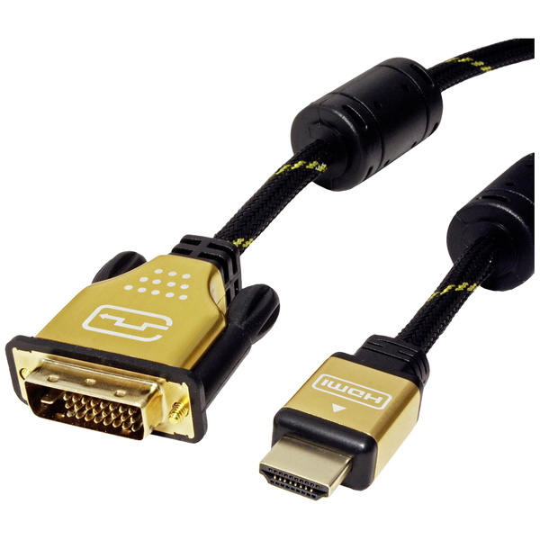 Roline DVI / HDMI Anschlusskabel DVI-D 24+1pol. Stecker, HDMI-A Stecker 7.50m Schwarz, Gold 11.04.5894 Geschirmt, schraubbar