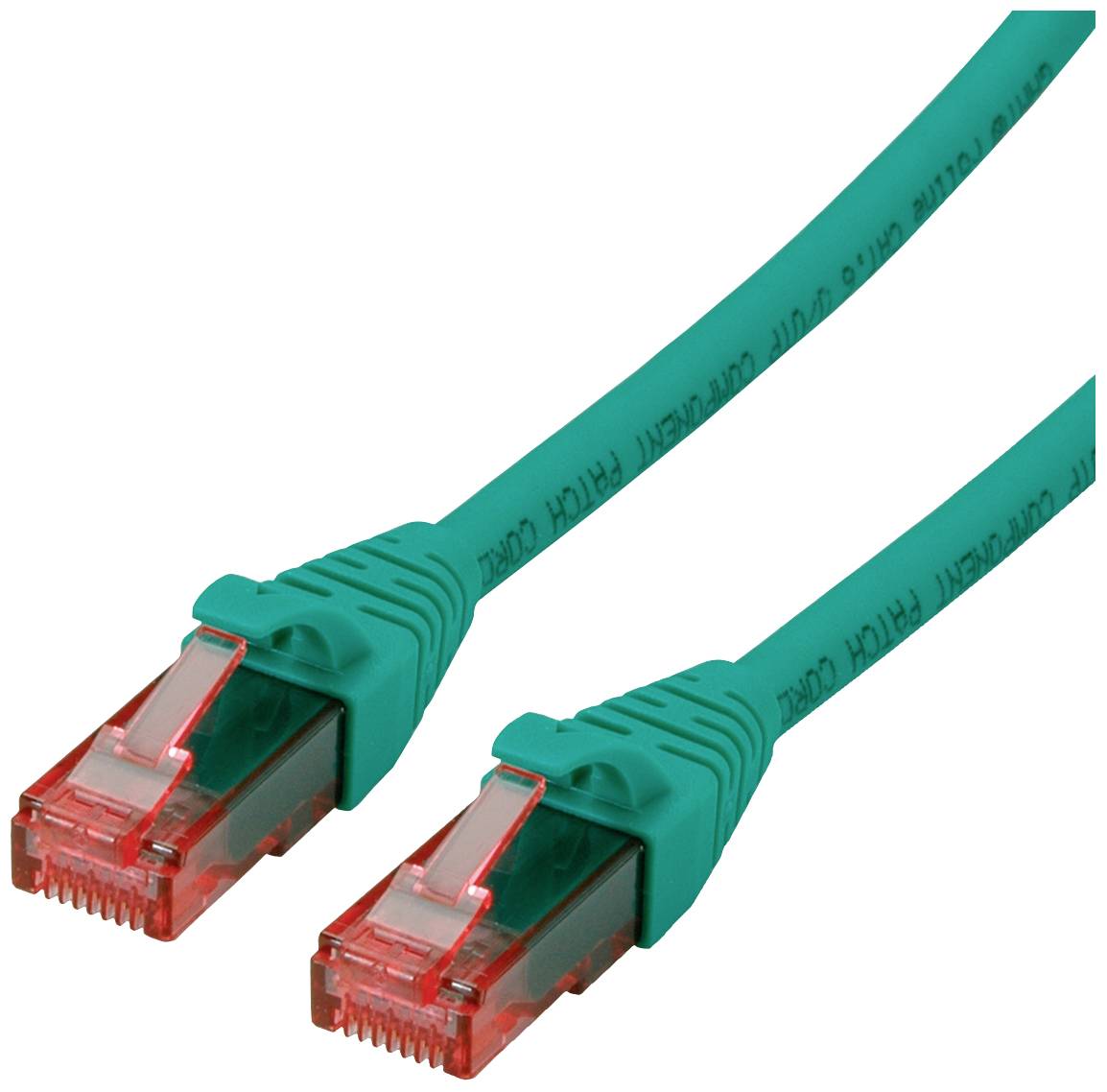 Zwei grüne Ethernet-Kabel mit roten Steckern, die für Netzwerkverbindungen verwendet werden.