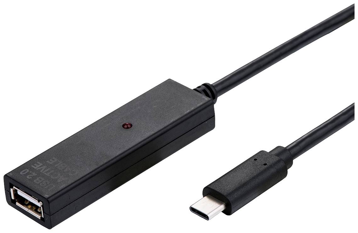 USB-C-zu-USB-Adapterkabel: Dunkles Gehäuse, USB-C-Stecker auf USB-A-Buchse, zum Anschließen älterer Geräte an neue Anschlüsse.