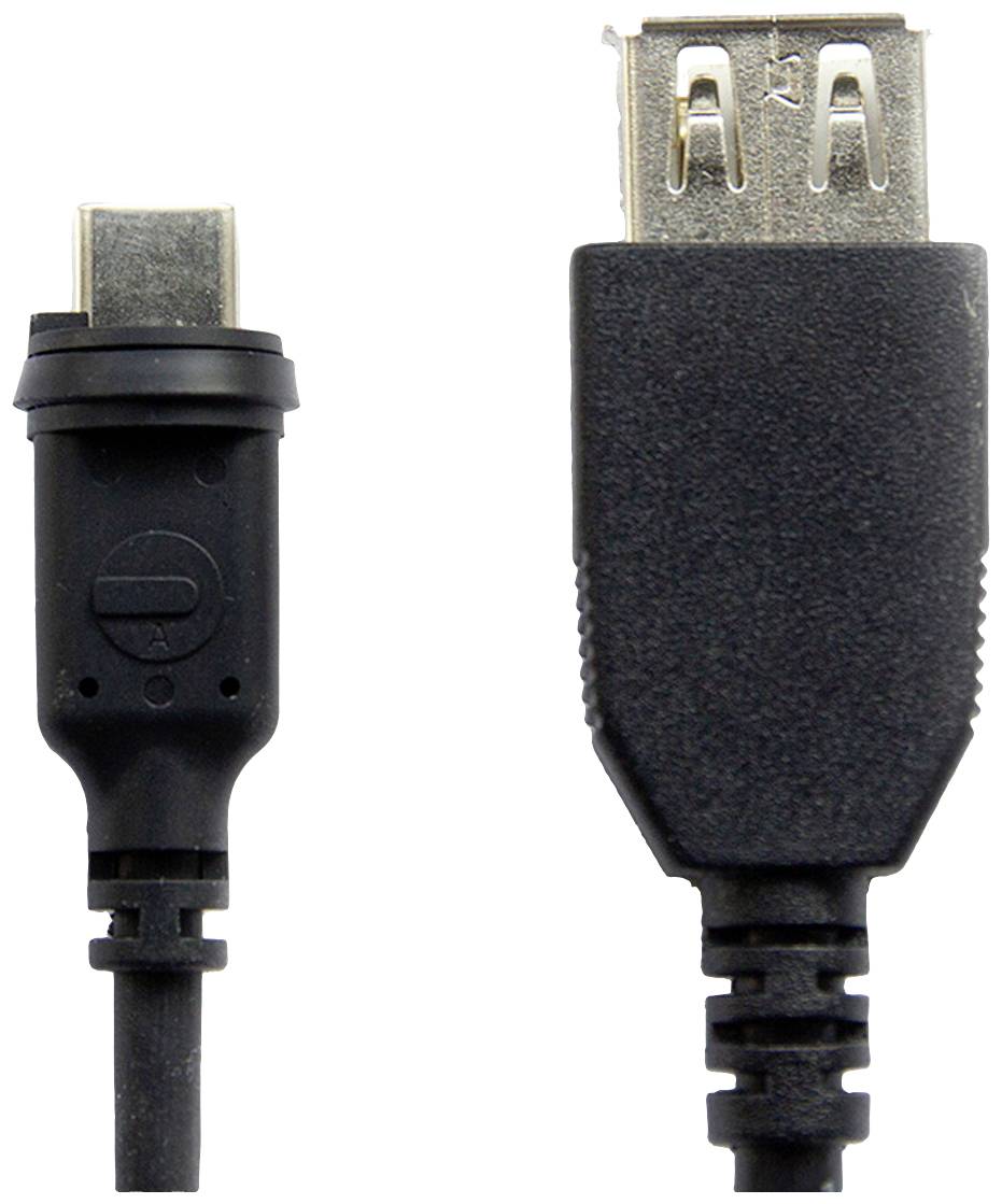 Ein schwarzes USB-C-Kabel und ein Standard-USB-A-Stecker liegen nebeneinander.