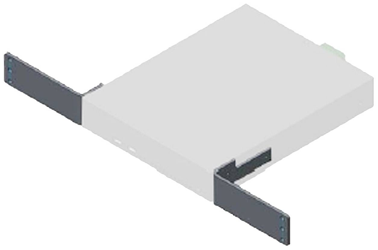 Ein rechteckiges, graues elektronisches Gerät mit zwei dunklen Halterungen an den Seiten. Es könnte eine Festplattenhalterung sein.