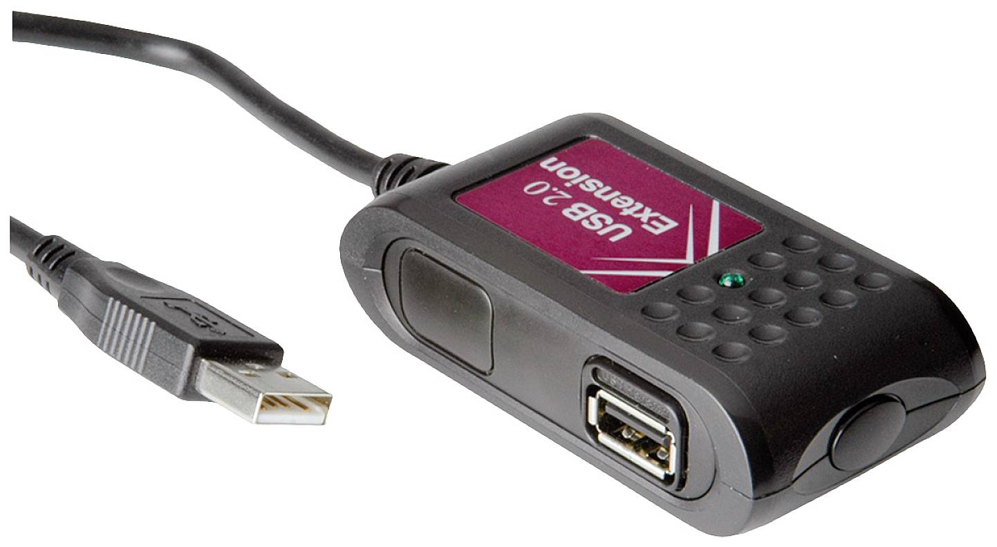 USB-Verlängerungskabel mit schwarzem Gehäuse und USB-Anschlüssen.