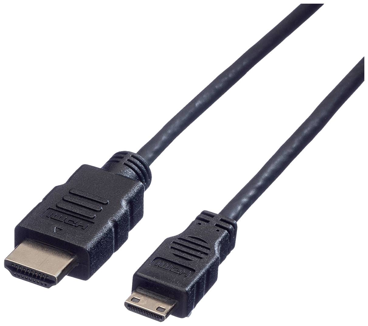 Ein schwarzes HDMI-Kabel mit einem Standard- und einem Micro-Stecker, geeignet für die Verbindung von Geräten mit unterschiedlichen HDMI-Anschlüssen.