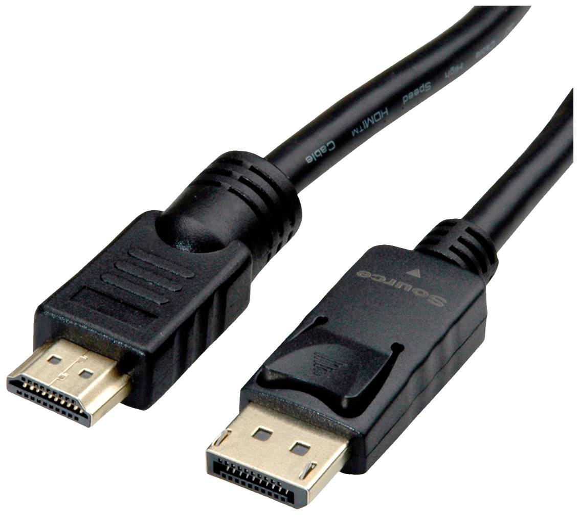 Ein HDMI- auf DisplayPort-Kabel mit zwei schwarzen Steckverbindern. Eignet sich zur Verbindung von Computern mit Monitoren.