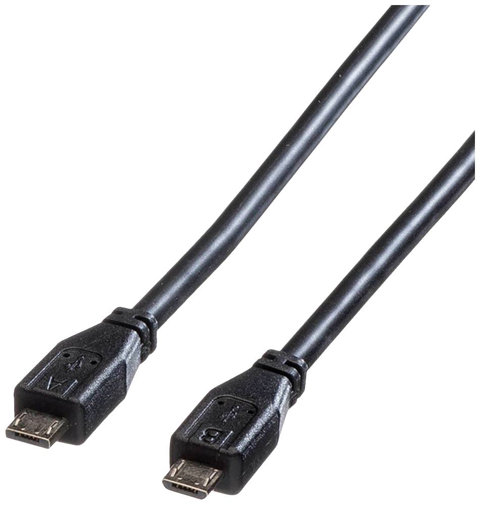 Schwarzes USB-Kabel mit zwei Steckern. Links ein Stecker mit 'M' markiert, rechts ein Stecker mit 'B' markiert.