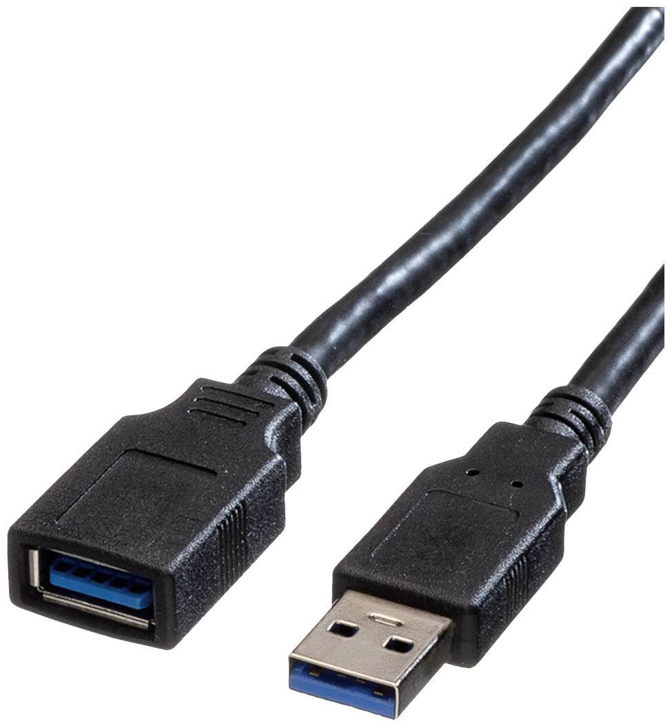 USB-Verlängerungskabel mit männlichem Stecker auf weibliche Buchse, schwarz, geeignet für Datenübertragung und Stromversorgung.