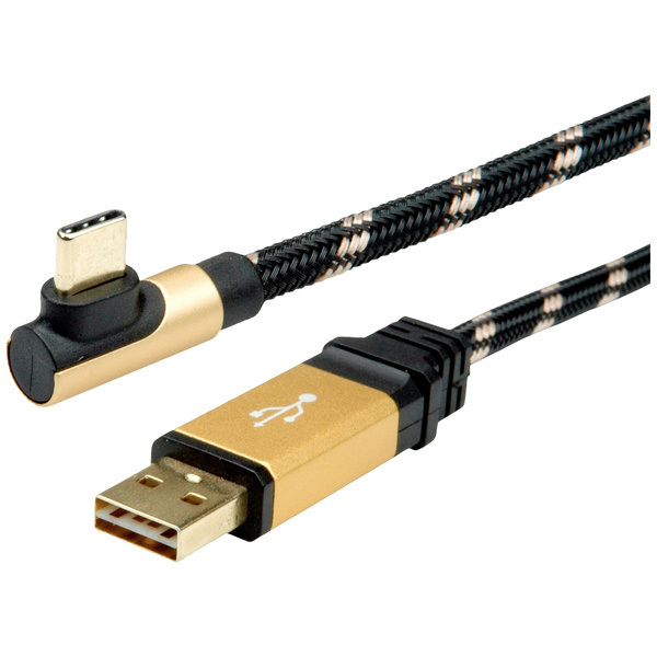 Roline USB-Kabel USB 2.0 USB-A Stecker, USB-C® Stecker 1.80m Schwarz, Gold Geschirmt 11.02.9061