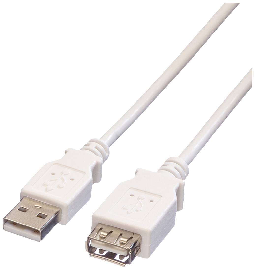 Ein USB-Kabel mit einem männlichen und einem weiblichen Stecker.
