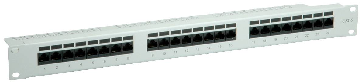 'Patchpanel mit 24 Ports' zur Organisation und Verkabelung in einem Netzwerk. Geeignet für Netzwerk-Techniker und IT-Infrastrukturen.