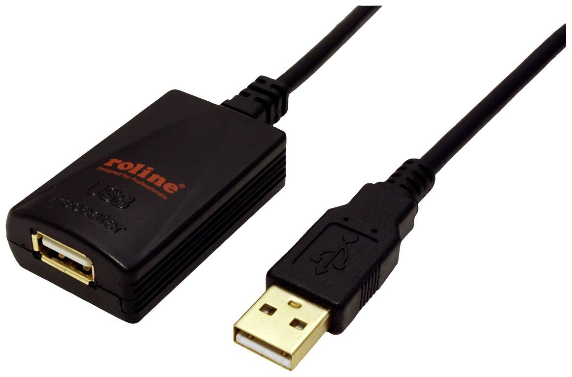 Roline USB-Kabel USB 2.0 USB-A Stecker, USB-A Buchse 5.00 m Schwarz Aktiv mit Signalverstärkung 12.