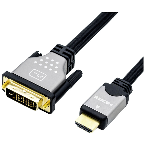 Roline DVI / HDMI Anschlusskabel DVI-D 24+1pol. Stecker, HDMI-A Stecker 3.00m Schwarz, Silber 11.04.5872 Geschirmt, beidseitig