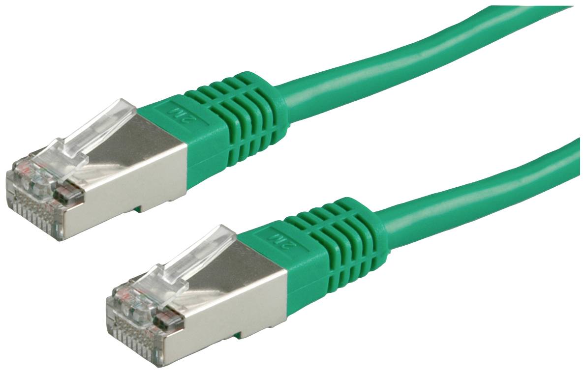 Grünes Ethernet-Kabel mit RJ-45-Steckern an beiden Enden.