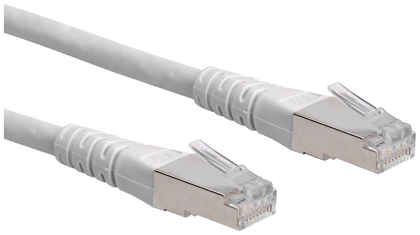 Zwei graue Ethernet-Kabel mit RJ45-Steckverbindern, geeignet für Netzwerke und Internetverbindungen.