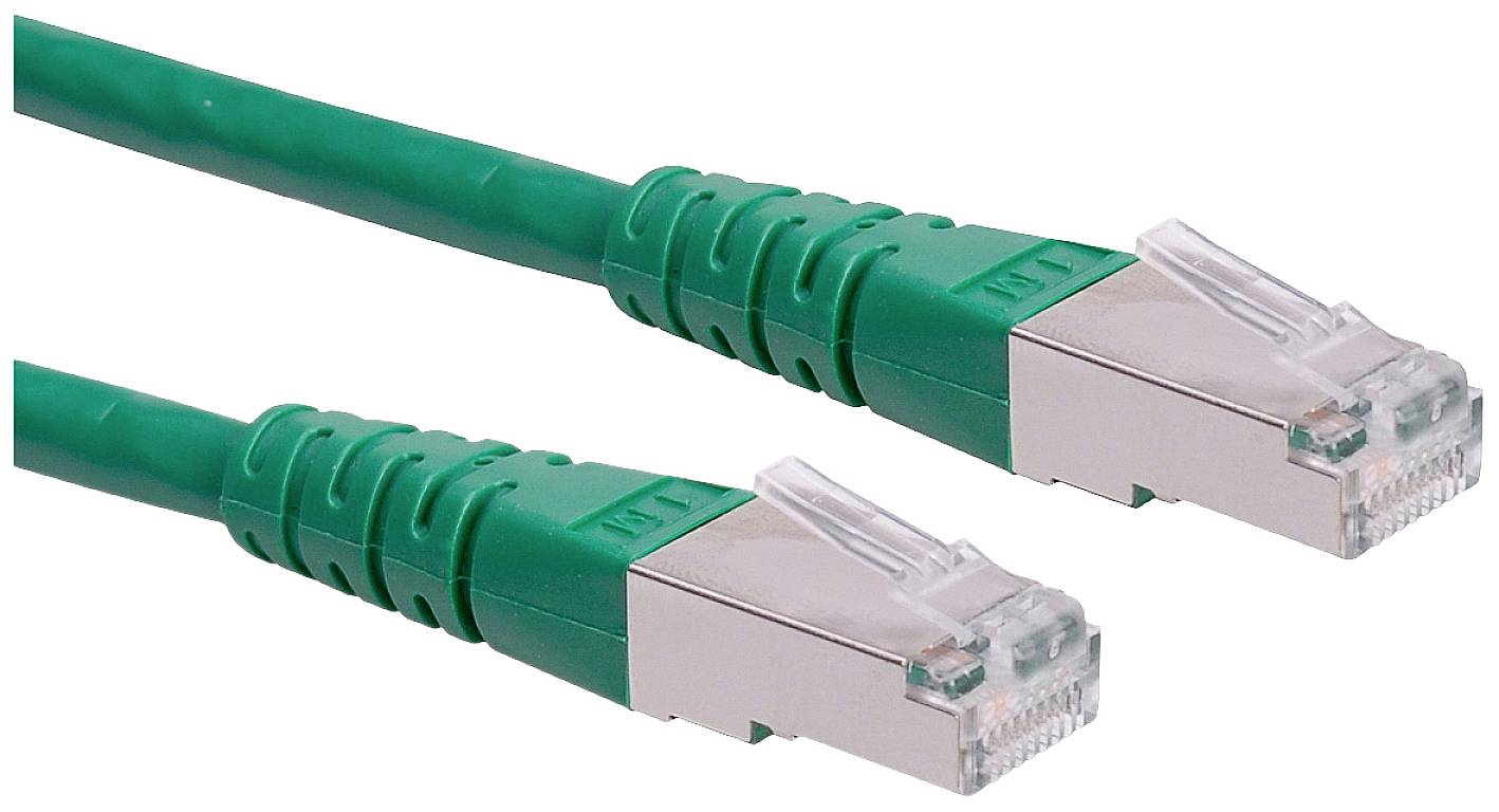 Zwei grüne Ethernet-Kabel mit RJ-45-Steckern, die zum Netzwerkanschluss in Computern und Routern verwendet werden.
