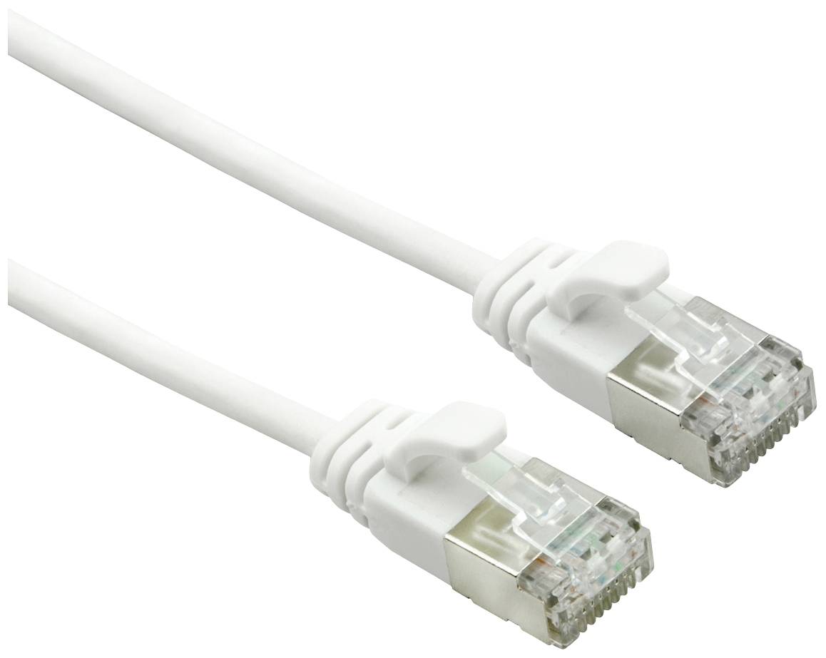 Ein weißes Ethernet-Kabel mit zwei RJ45-Steckern.