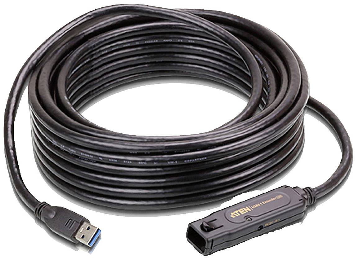 'ATEN U3CABLE50' USB 3.0 Hybrid-Kabel, 15 Meter, schwarz. Eignet sich für hohe Datenübertragungsraten und längere Distanzen.