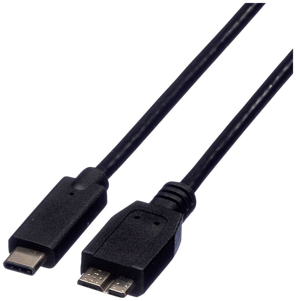 Ein USB-C-zu-Micro-USB-Kabel, das zum Laden von Geräten und Datentransfer verwendet wird.