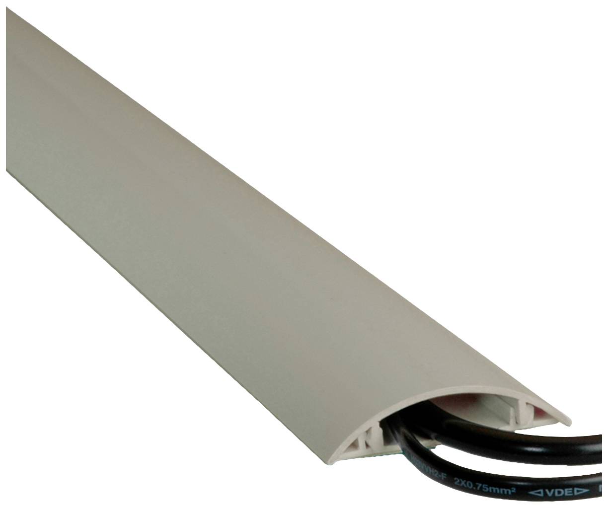 Ein Kabelkanal aus Kunststoff, der Kabel ordentlich bündelt und schützt. Geeignet für den Einsatz an Wänden oder Böden im Innenbereich.