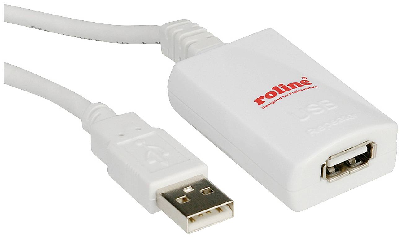 USB-Kabel und Adapter, weiß, Marke 'roline'. Adapter mit USB-Anschluss und Text 'Der richtige Anschluss'.