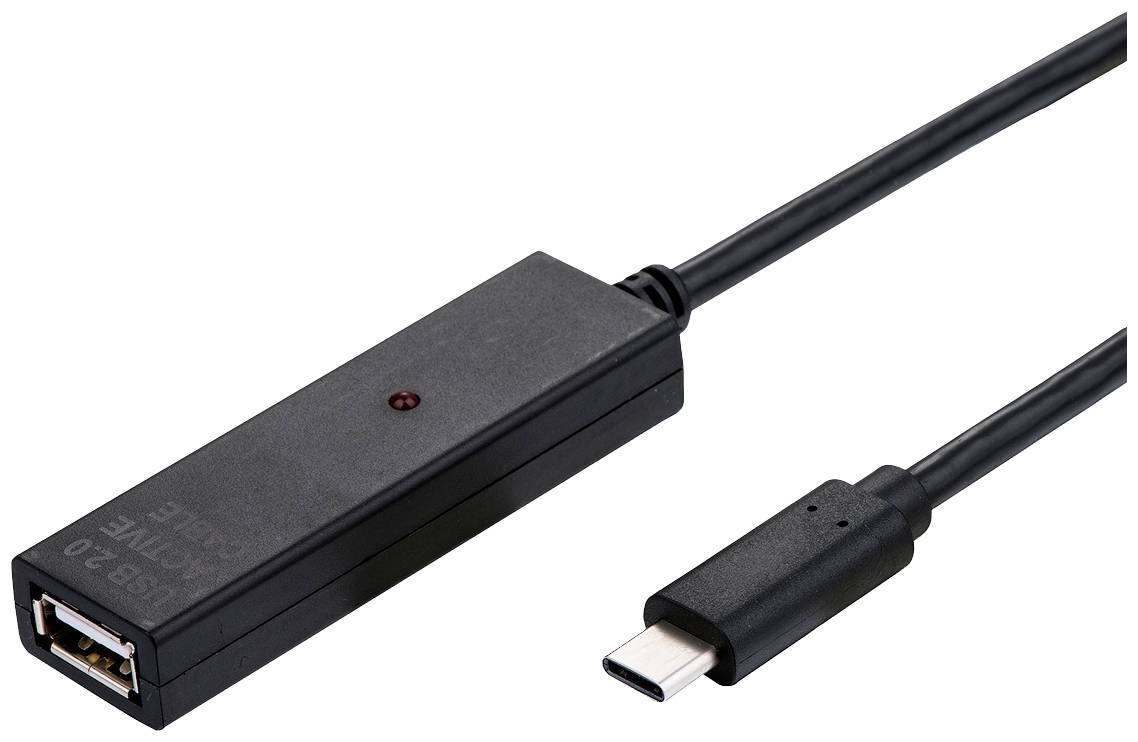 Ein schwarzes USB-Kabel mit einem USB-A-Anschluss auf der einen Seite und einem USB-C-Anschluss auf der anderen. Geeignet zum Verbinden von Geräten.