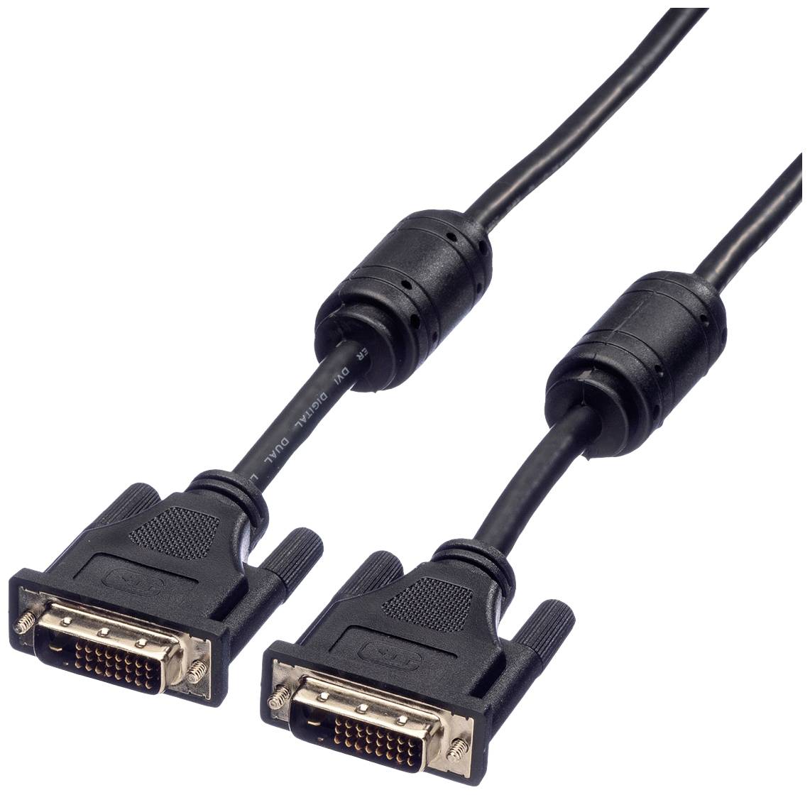 Zwei DVI-Kabel mit schwarzen Steckern, geschlossenem Kabelmaterial und Metallanschlüssen, geeignet für digitale Videosignale.