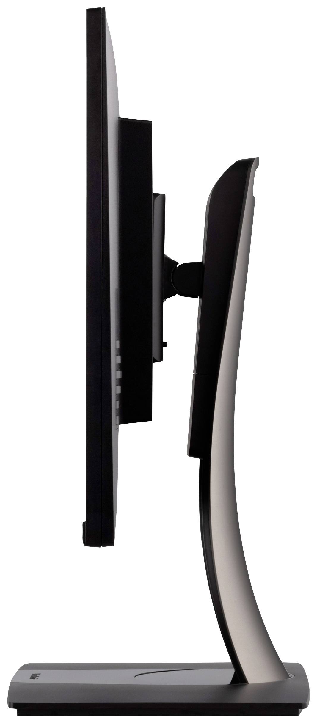 Ein seitlicher Blick auf einen modernen Computermonitor mit schlankem Design und verstellbarem Ständer.