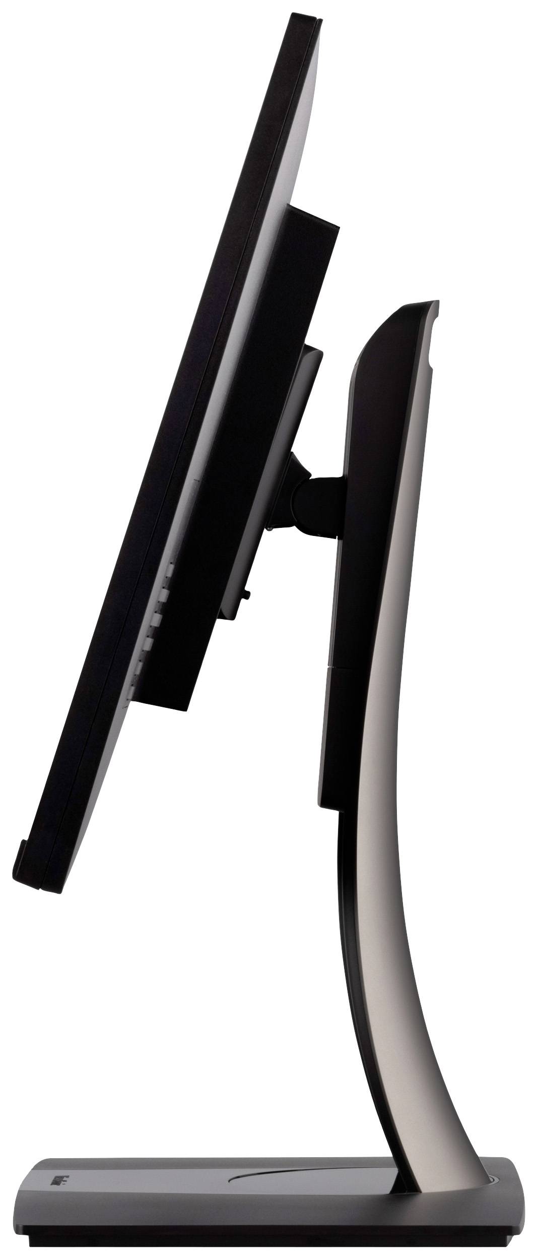 Ein Computerbildschirm von der Seite, mit schlankem Design und verstellbarem Standfuß.