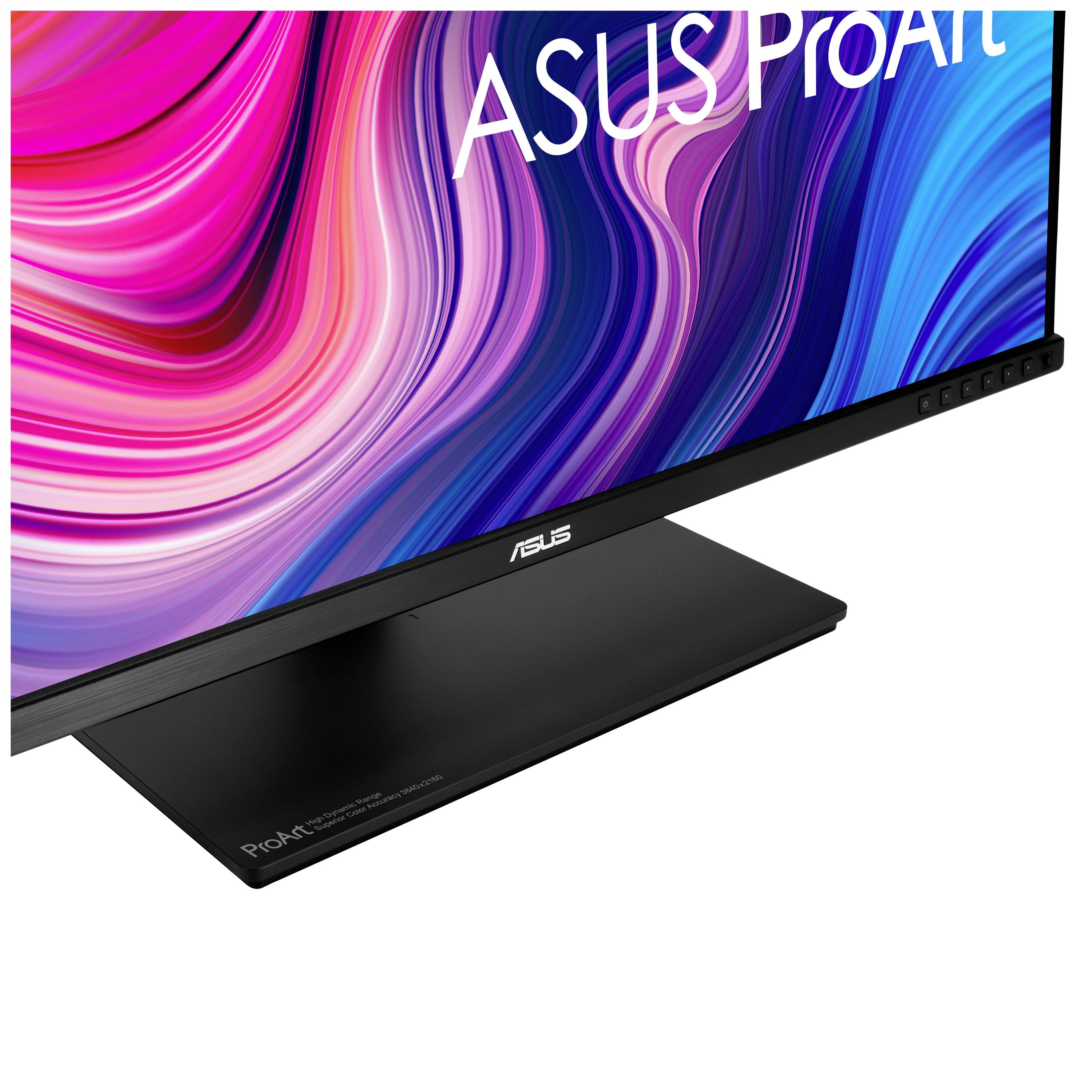 Laptop mit farbigem Bildschirm und 'ASUS ProArt' Logo. Das Design zeigt kräftige, ineinander fließende Farbmuster.
