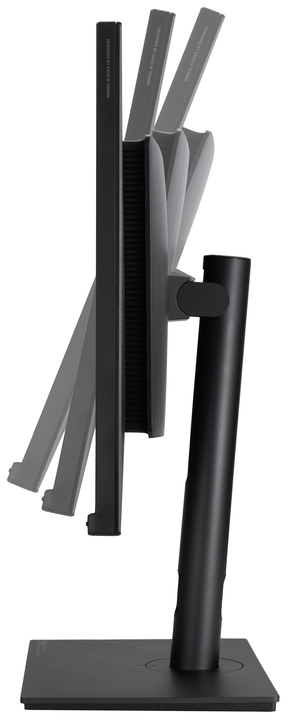 Ein verstellbarer Computermonitor mit mehreren Neigungswinkeln, dargestellt in seitlicher Ansicht zur Veranschaulichung der Flexibilität.