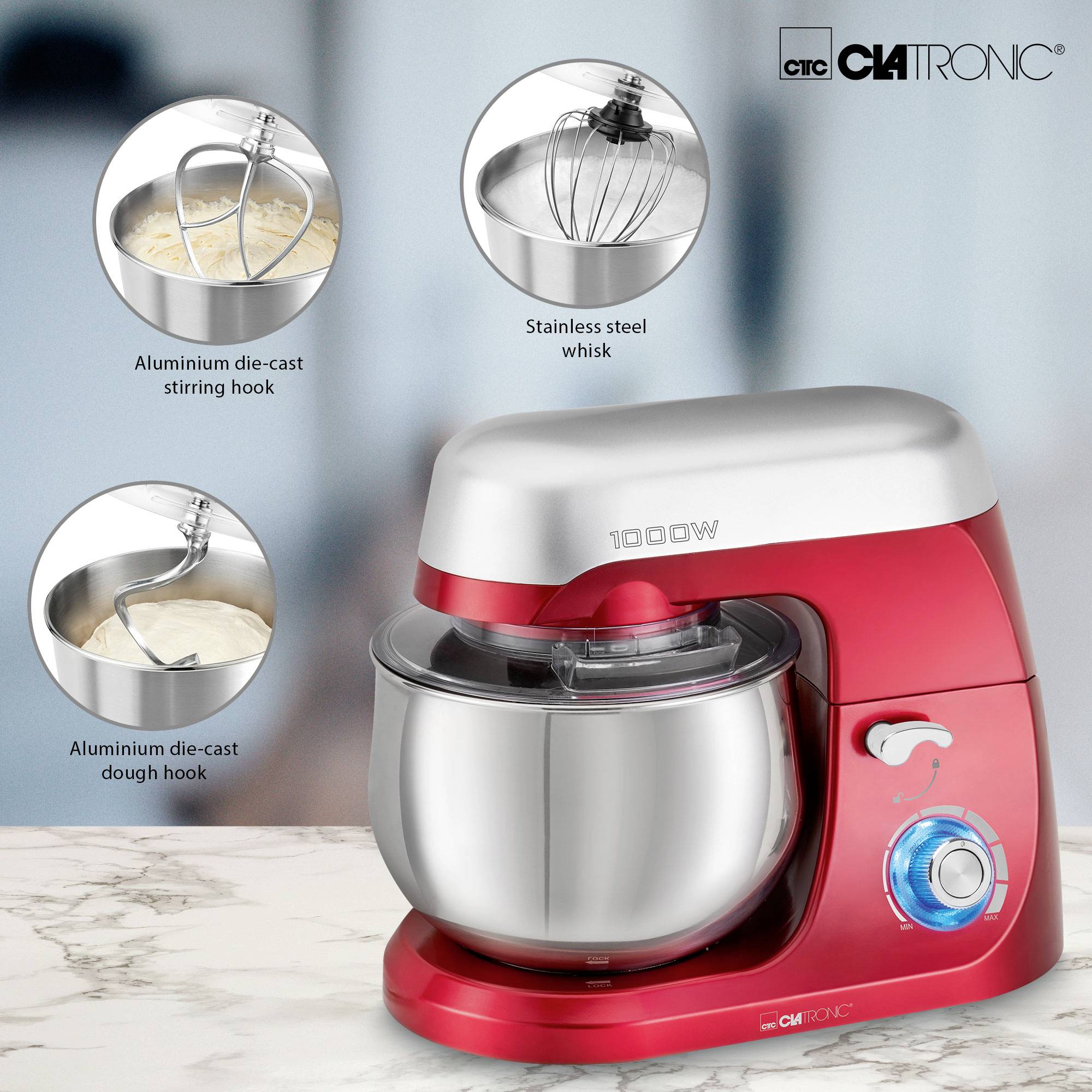 Clatronic KM 3709 Knetmaschine 1000W Rot