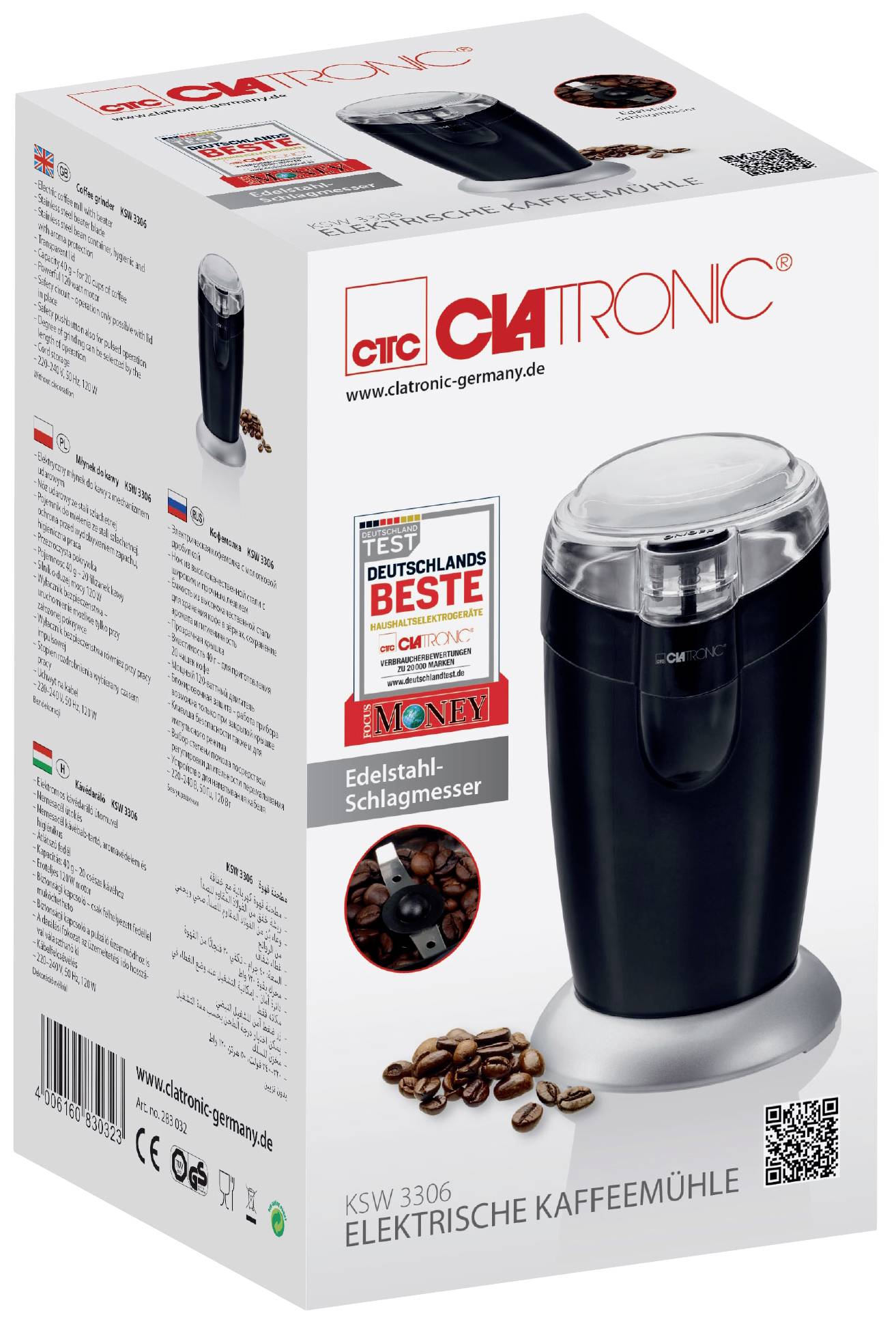 Clatronic KSW 3306 283032 Kaffeemühle Schwarz Edelstahl-Schlagmesser