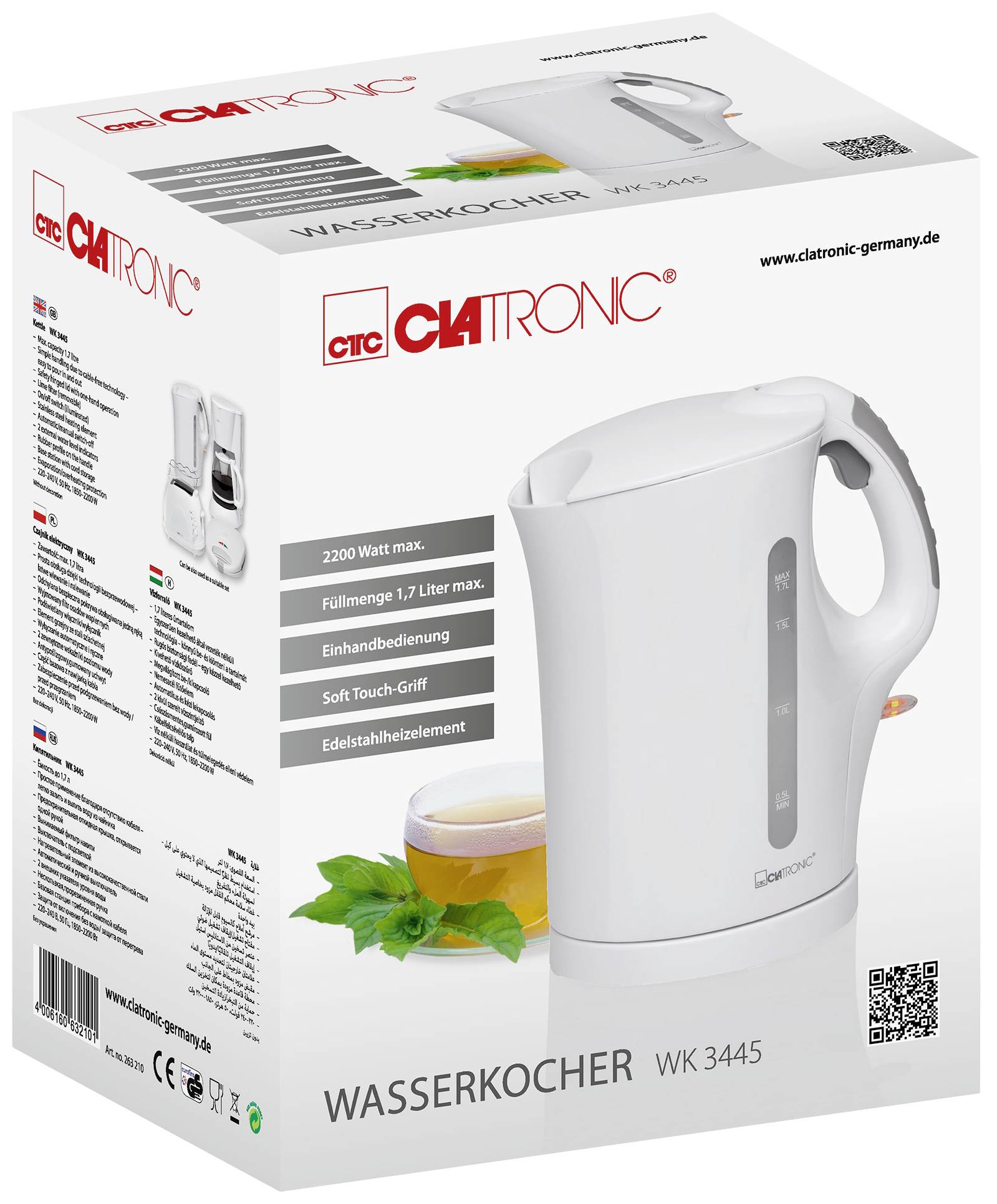 Clatronic LK-POEV 125KA-1 Wasserkocher Weiß Fassungsvermögen: 1.7 l