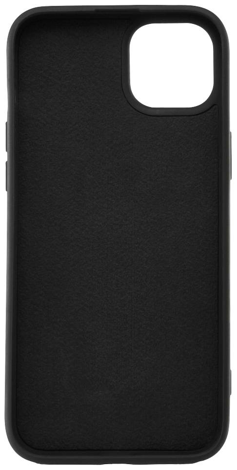 Schwarze Handyhülle, schlichtes Design, passend für modernes Smartphone, mit Aussparung für Kamera.