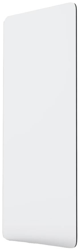 Ein rechteckiger, weißer, schlanker Heizkörper mit abgerundeten Ecken, freistehend, ohne sichtbare Anschlüsse.