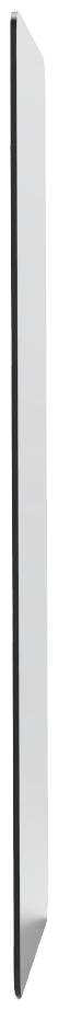 Ein schmaler, hochkant stehender Körper, möglicherweise eine Metallplatte oder ein dünnes Paneel, mit einem leicht reflektierenden Finish.