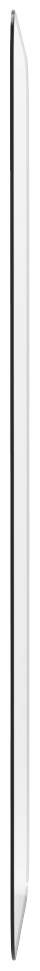 Eine dünne, vertikal stehende weiße rechteckige Tafel mit schwarzem Rand, seitlich betrachtet.