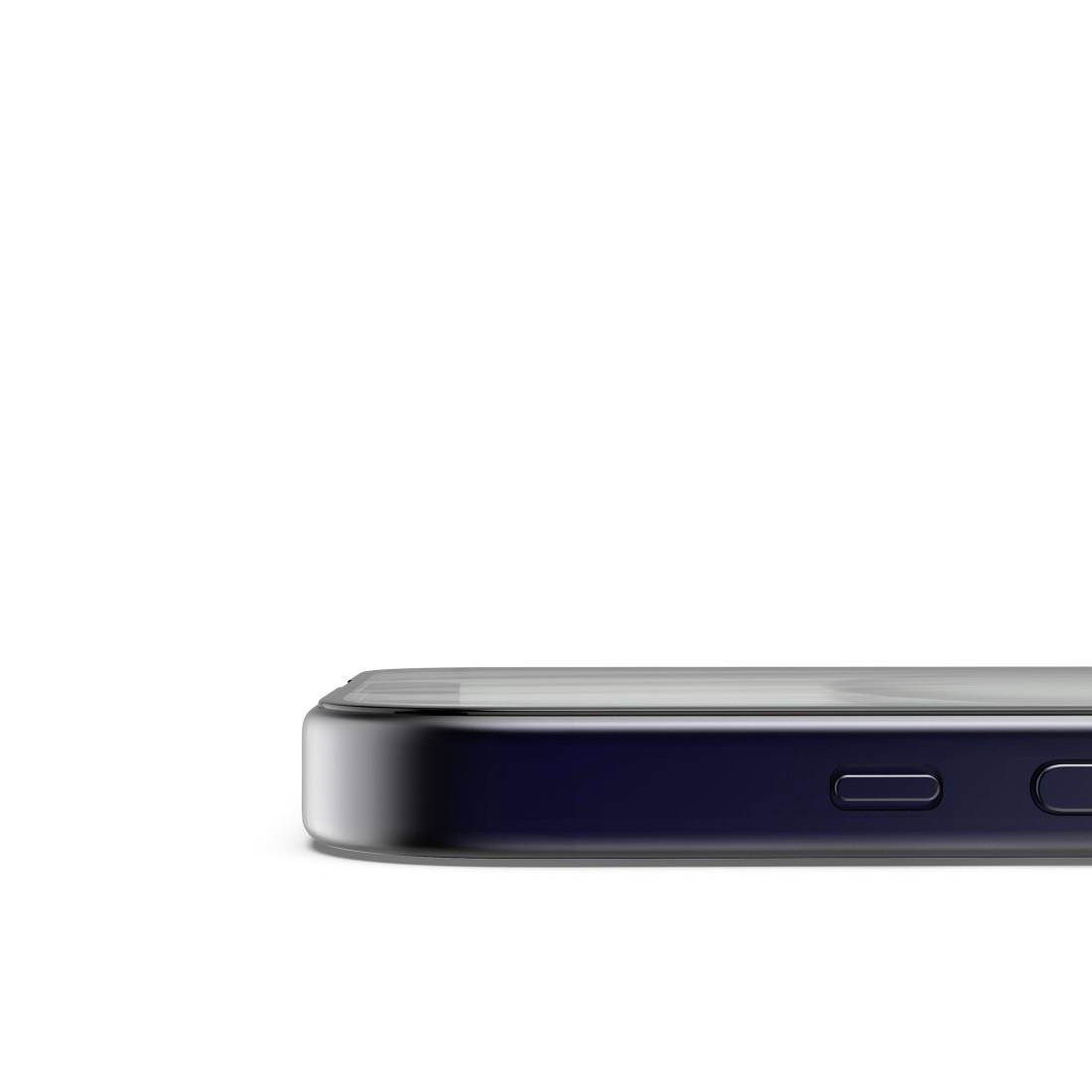 Seitliche Ansicht eines modernen Smartphones mit glattem Rahmen und zwei sichtbaren Tasten.