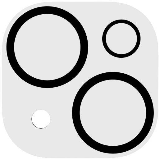 Ein Quadrat mit abgerundeten Ecken, auf dem vier unterschiedlich große schwarze Kreise angeordnet sind.