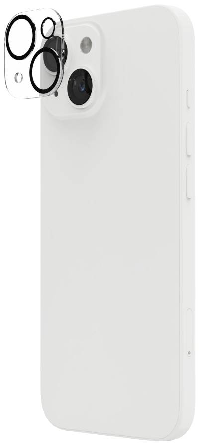 Rückseite eines weißen Smartphones mit Kamera, daneben eine lose Kameralinse.