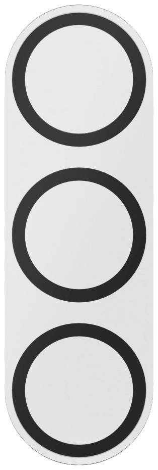 Drei schwarze Kreise übereinander auf einem weißen Hintergrund.