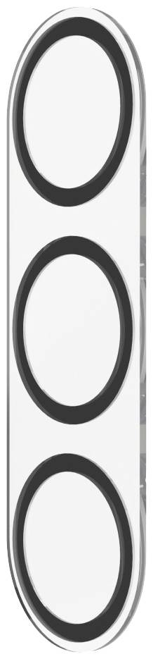 Drei schwarze Ringe in einer vertikalen Reihe auf weißem Hintergrund.