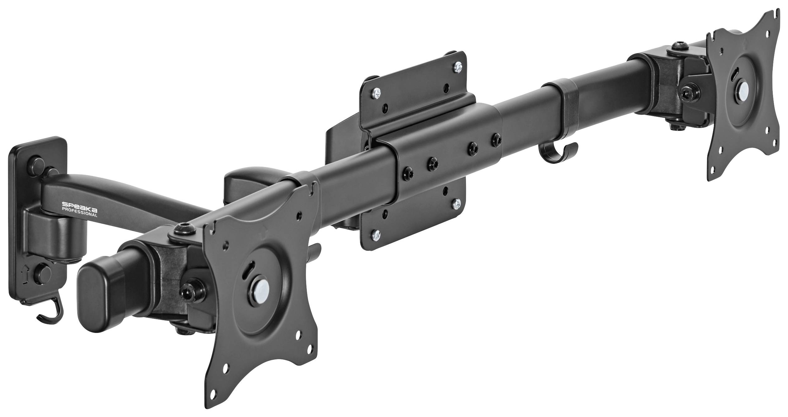 SpeaKa Professional SP-TVM-512 2fach Monitor-Wandhalterung 33,0cm (13") - 68,6cm (27") Schwarz Drehbar, Neigbar, Schwenkbar
