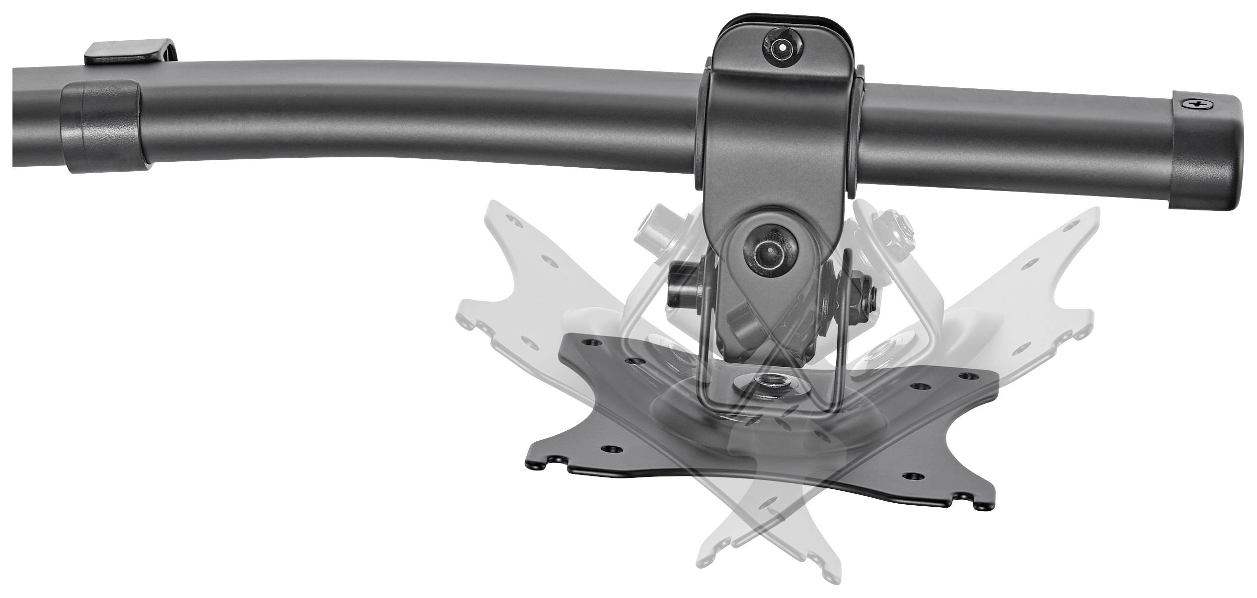 Ein verstellbarer Monitorhalterungsgelenk mit Befestigungsklammern, die eine flexible Anpassung der Bildschirmposition ermöglichen.