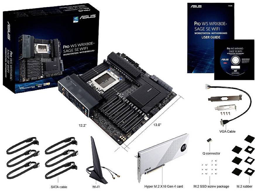 Asus sWRX 8 PRO WS WRX80E-SAGE SE WIFI Mainboard Sockel (PC) AMD® SP3 Formfaktor (Details) ATX Mainboard-Chipsatz AMD® WRX80