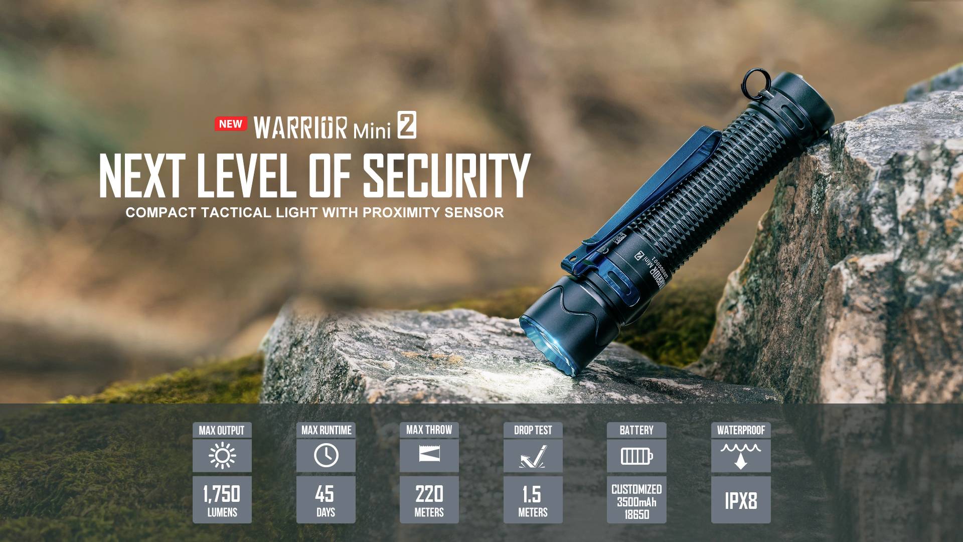 OLight Warrior Mini 2 LED Taschenlampe akkubetrieben 1750lm 164h 122g